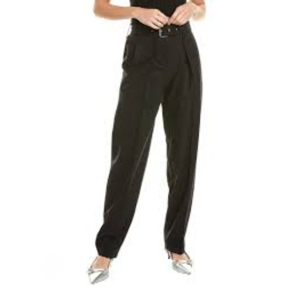 IRO Paris Benet Black High Waist Virgin Wool Belted Pleated Trouser Pants 38 NWT